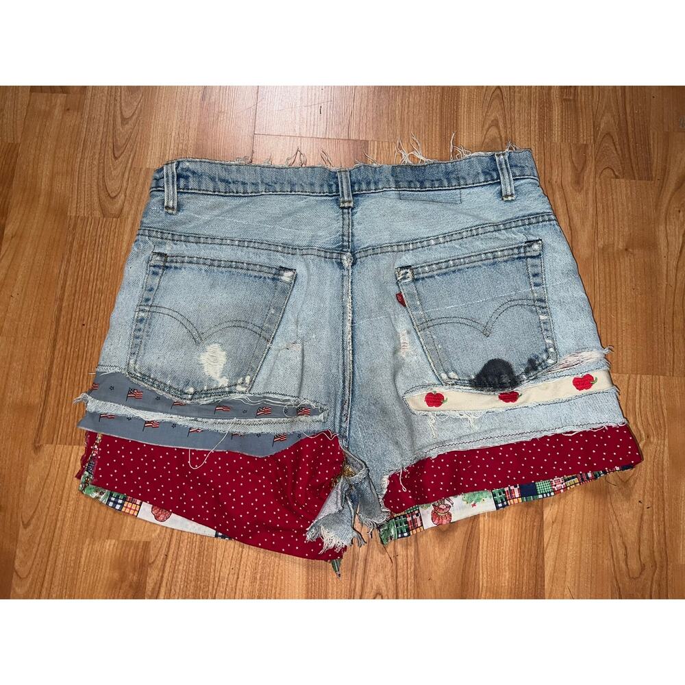 Womens Vintage Levi Jorts Patched Distressed Cutoff Shorts VTG Women Large - Picture 9 of 13